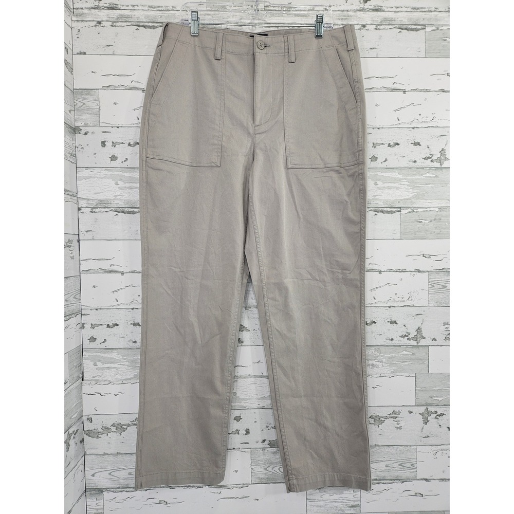 Lands End Womens 14 Gray Utility Chino Pants Cotton Stretch Straight Leg Taupe